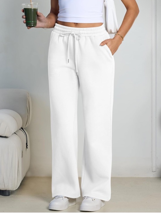 Trendy Queen Pants - Everyday Wide-Leg Drawstring Joggers in White
